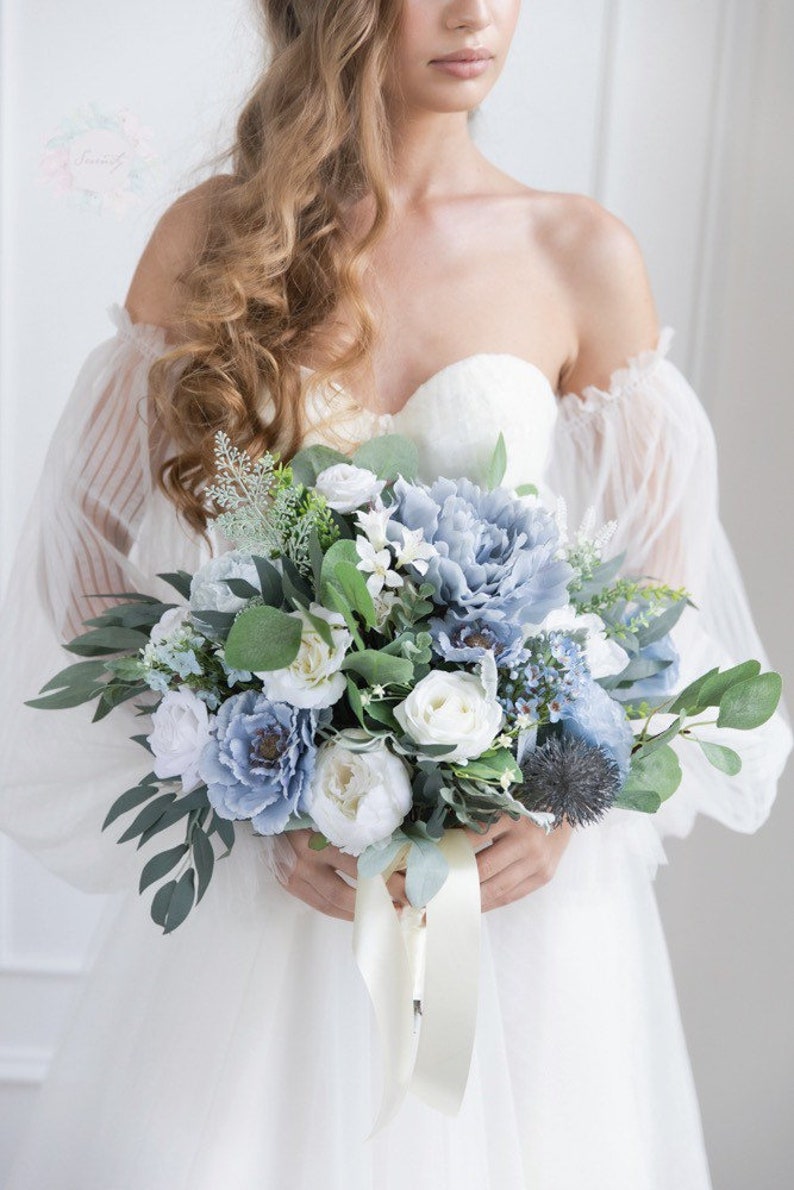 Faux florals - Bride Bouquet - Soft Blue and White