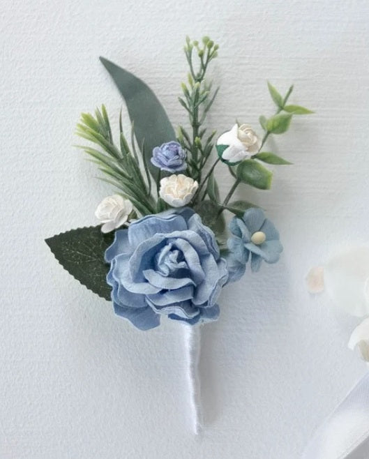Faux florals - Boutonniere - Soft Blue and White