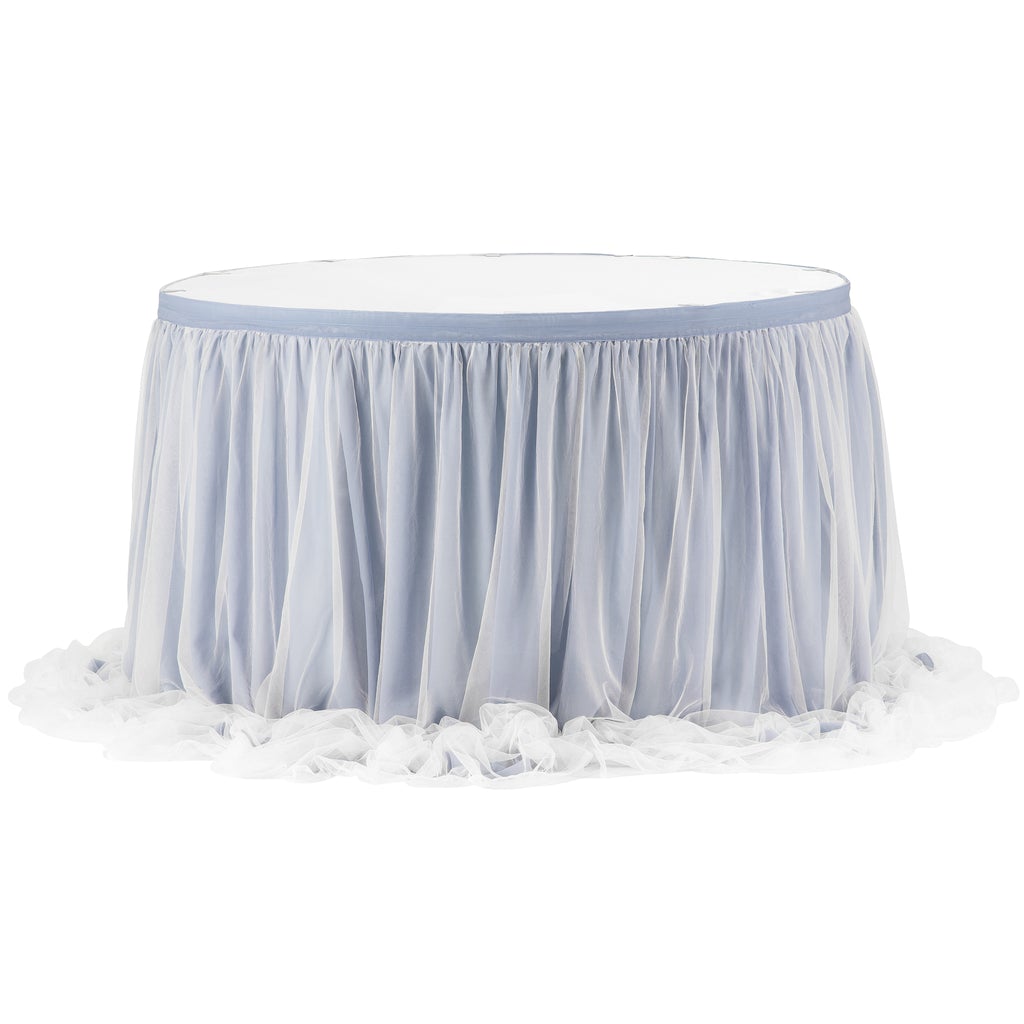 Table Skirt - White Chiffon over DUSTY BLUE