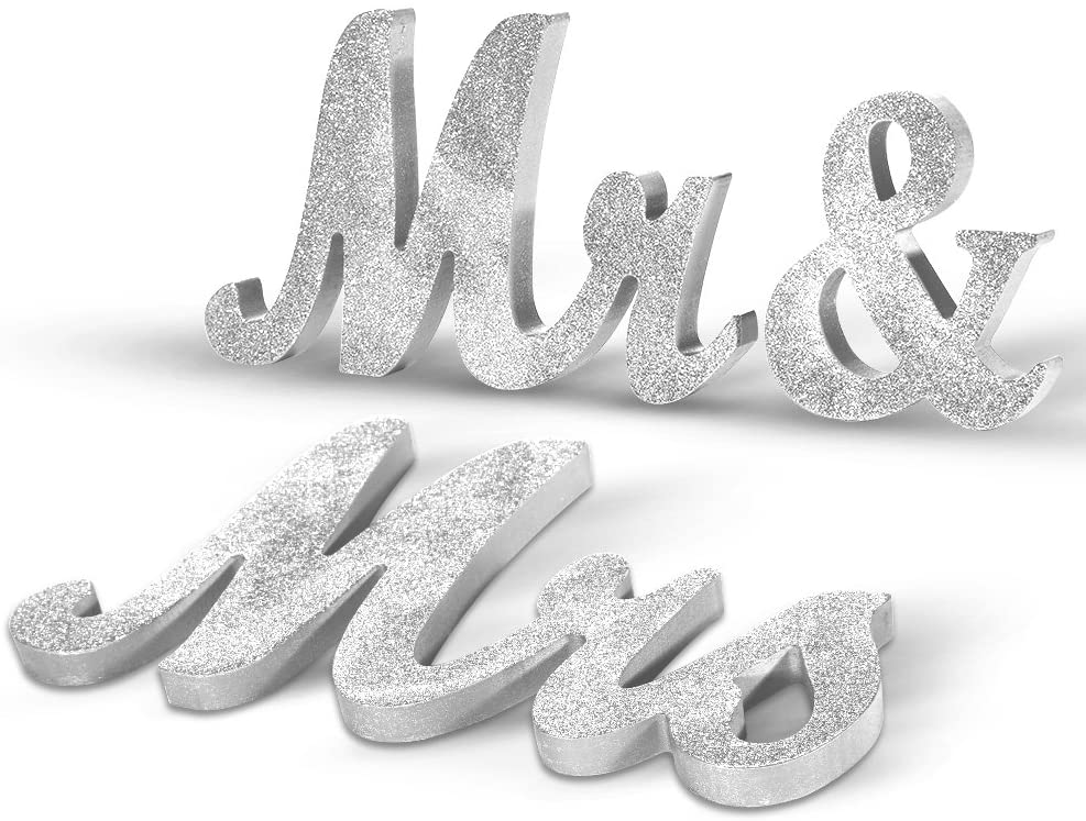 Sign - Mr & Mrs - Silver Sparkle Set