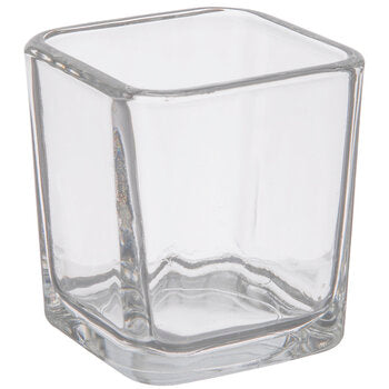 Candle Holders - Chunky Glass Square - Box of 12 with 8-hr tealight