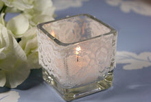 Load image into Gallery viewer, Candle Holders - Glass Mini Squares with Lace - Box of 12 with tealights
