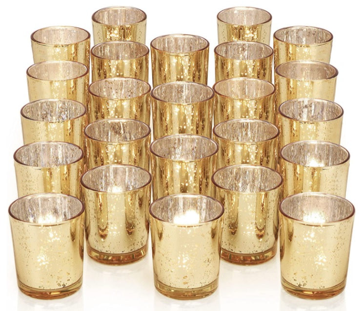 Candle Holders - Gold Mercury - Box of 12 with 8-hr tealight