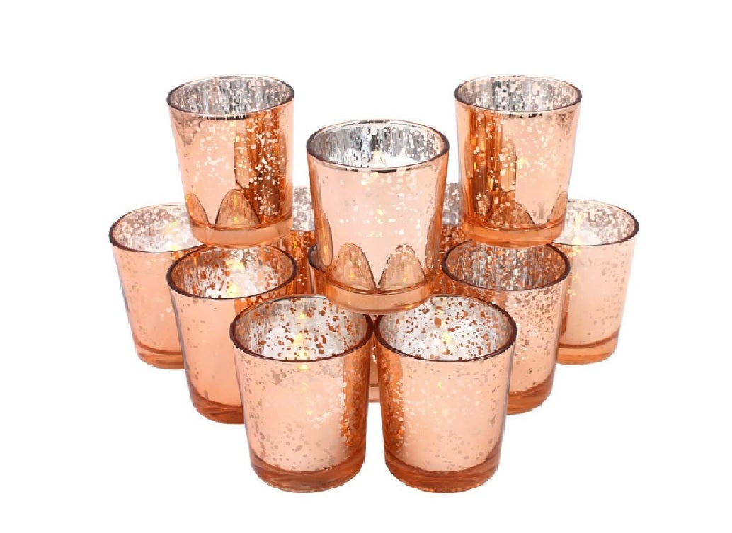 Candle Holders - Rose Gold Mercury - Box of 12 with 8-hr tealight