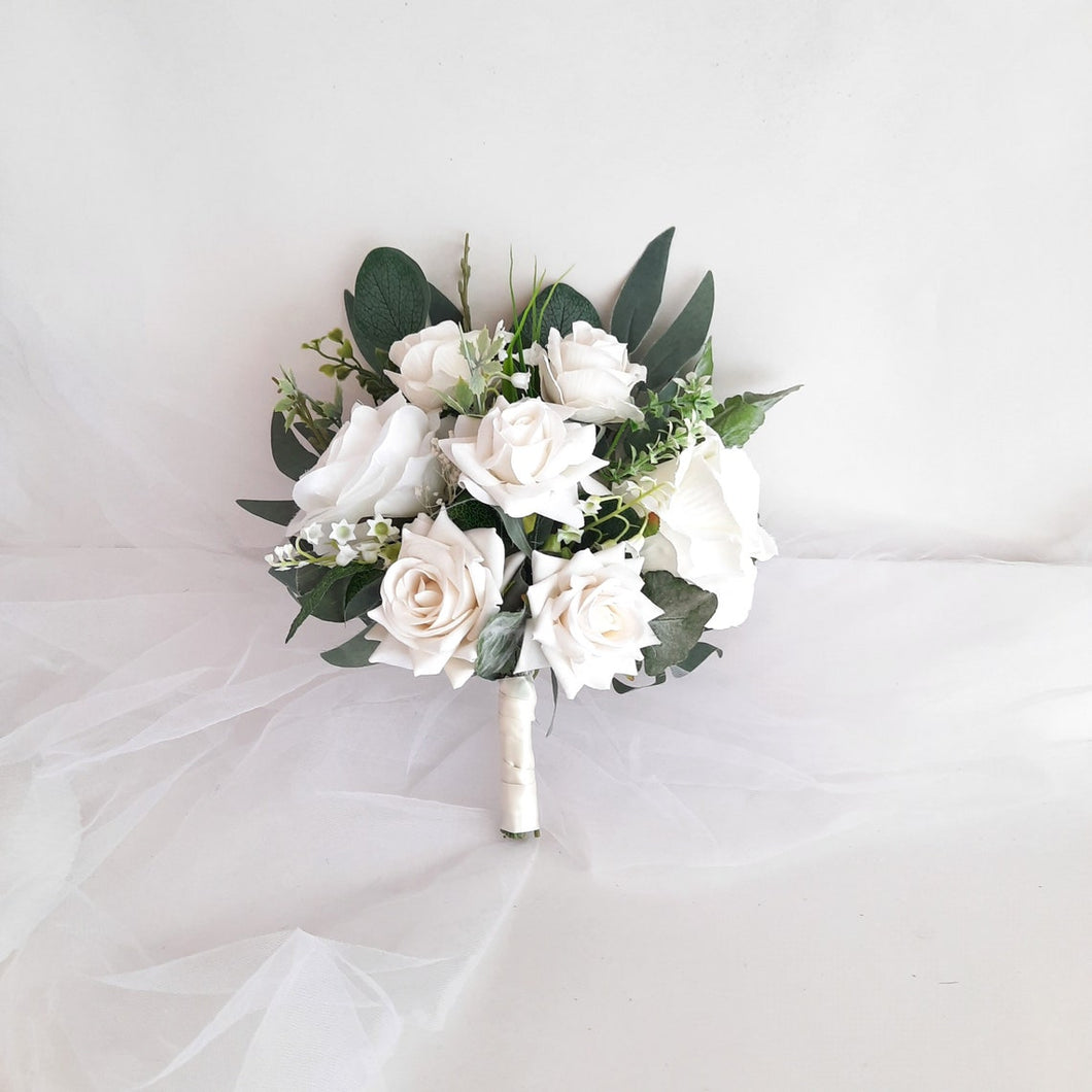 Faux florals - Bridesmaid Bouquet - Classic White & Cream