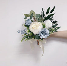 Load image into Gallery viewer, Faux florals - Bridesmaid Bouquet - Soft Blue &amp; White
