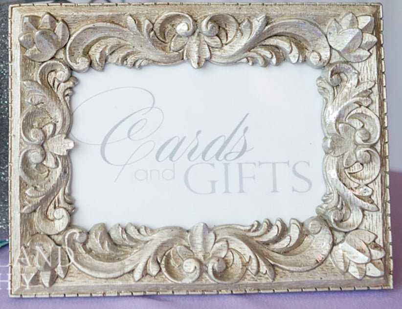 Card Holder Sign - Silver Ornate Frame