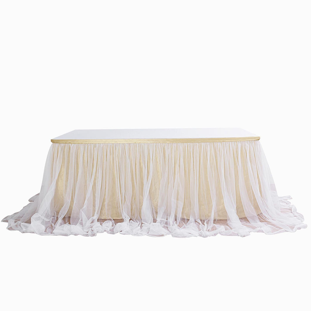 Table Skirt - White Chiffon over CHAMPAGNE